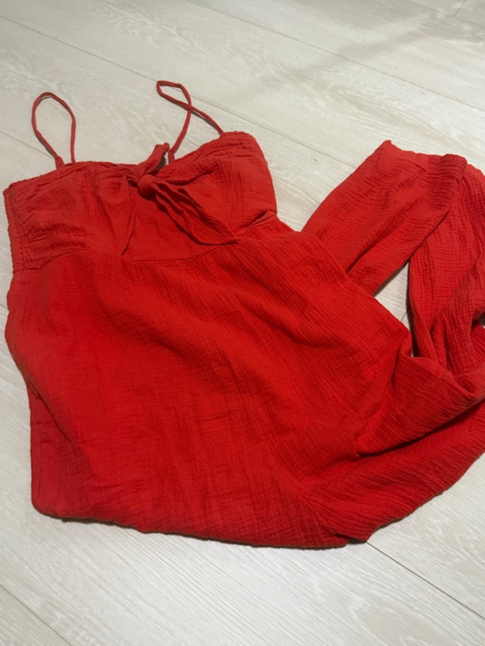 Anthropologie Coral-Red Textured Sleeveless Ruched Backing Jumpsuit - Picture 2 of 10